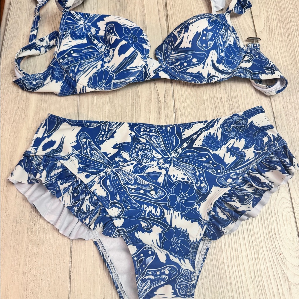 Blue and White Floral Bikini Set